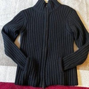 Women’s Heavy Weight/Ply Black Zipper Front Cashmere Sweater/Cardigan VINTAGE Un